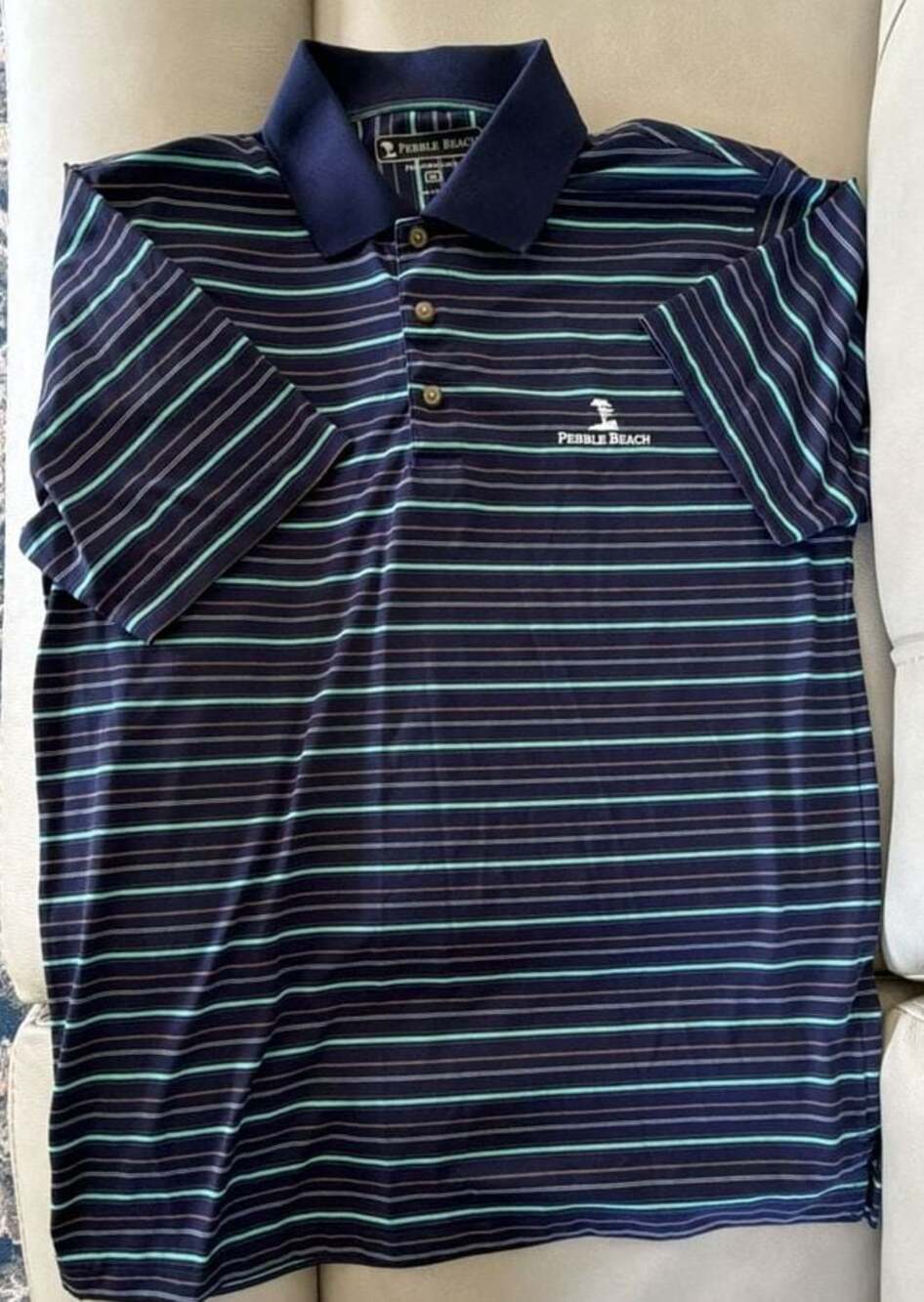 Pebble Beach Performance Striped Polo Shirt Men's Size M
